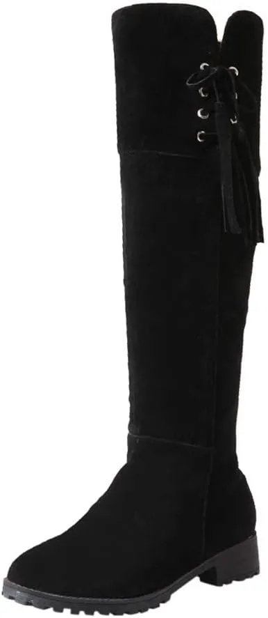 ZBYY Women's Knee High Stretchy Long Boots Fashion Anti-Slip Fur Lined Snow Boots Warm Winter Thigh High Low Flat Heel Boots Shoes