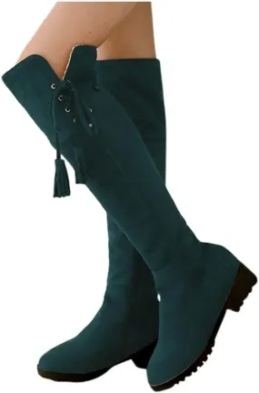 ZBYY Women's Knee High Stretchy Long Boots Fashion Anti-Slip Fur Lined Snow Boots Warm Winter Thigh High Low Flat Heel Boots Shoes