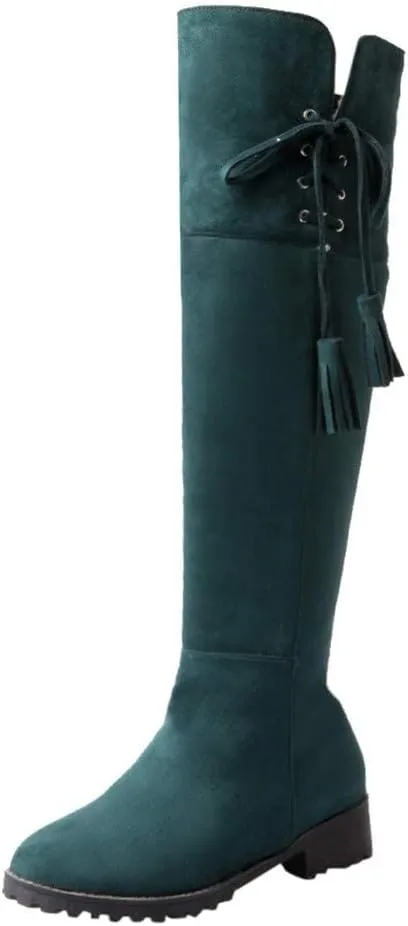 ZBYY Women's Knee High Stretchy Long Boots Fashion Anti-Slip Fur Lined Snow Boots Warm Winter Thigh High Low Flat Heel Boots Shoes